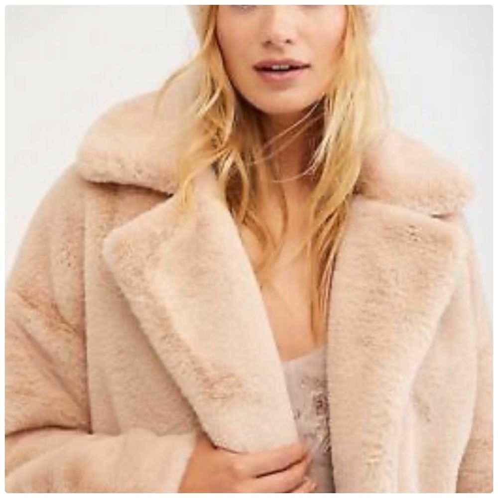 FREE People Kate Faux Fur Coat Jacket In Apricot - Picture 8 of 15